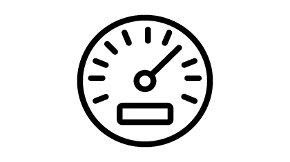 Icône d'un compteur de vitesse avec une aiguille pointant vers le haut à droite
