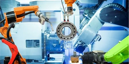 Image stylisée mettant en évidence des machines d'automatisation d'usine.
